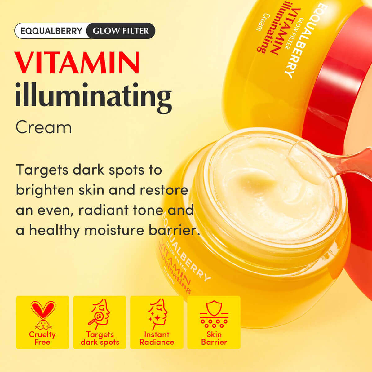 Vitamin illuminating cream jar with packaging on a yellow background