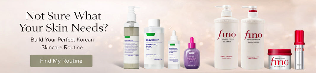 Fino skincare products with a banner asking 'Not Sure What Your Skin Needs?' and a button to 'Find My Routine'.