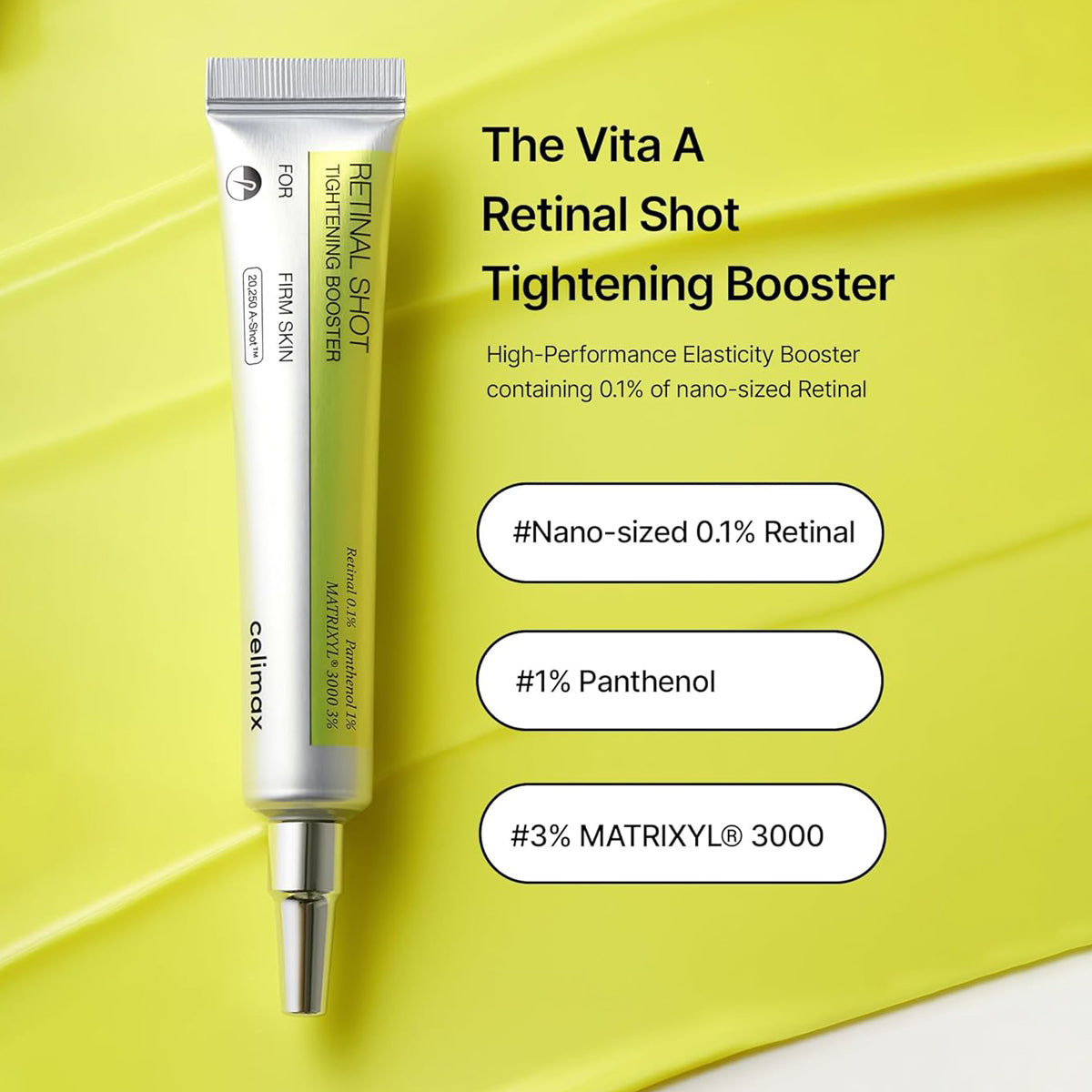 Celimax The Vita A Retinal Shot Tightening Booster – Korean anti-aging serum with 0.1% retinal for firming and wrinkle reduction. Ingredients