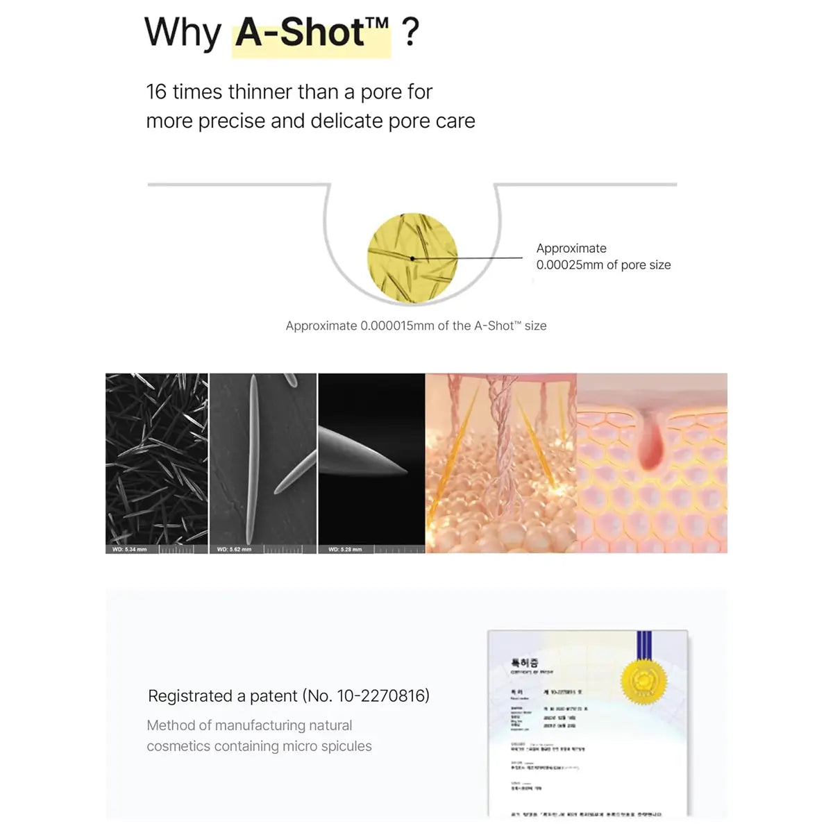 Advertisement for A-Shot with text and images explaining its thinness and precision.