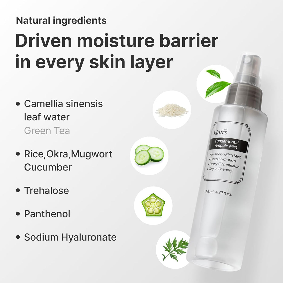 Dear Klairs Fundamental Ampule Mist 125mL – Hydrating Korean face mist for oily and sensitive skin in Dubai and UAE. Ingredients