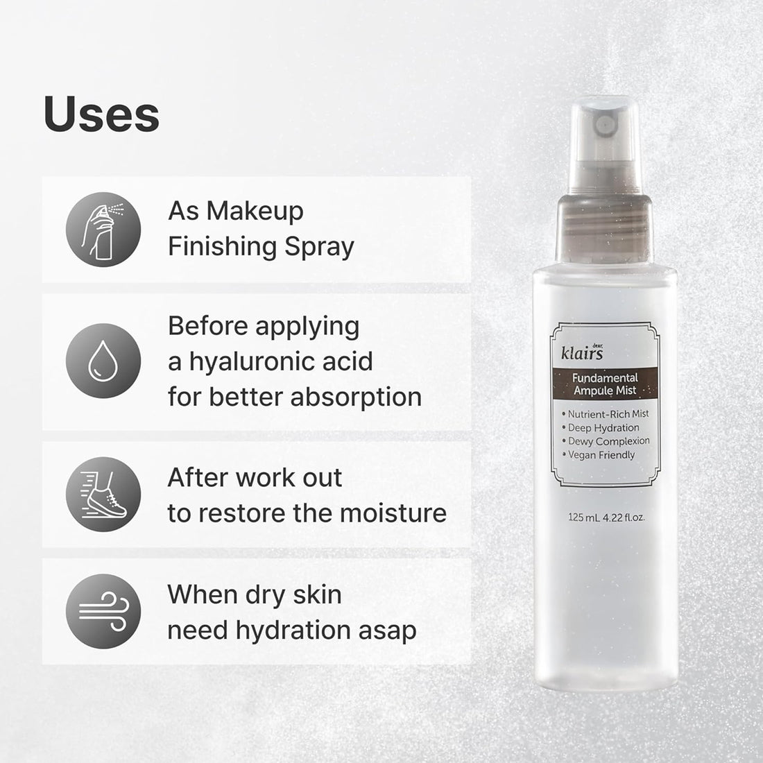Dear Klairs Fundamental Ampule Mist 125mL – Hydrating Korean face mist for oily and sensitive skin in Dubai and UAE. Ingredients. Uses