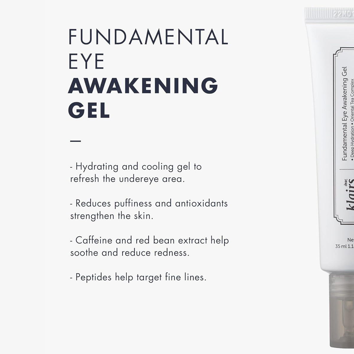 Klairs Fundamental Eye Awakening Gel with product description on a white background