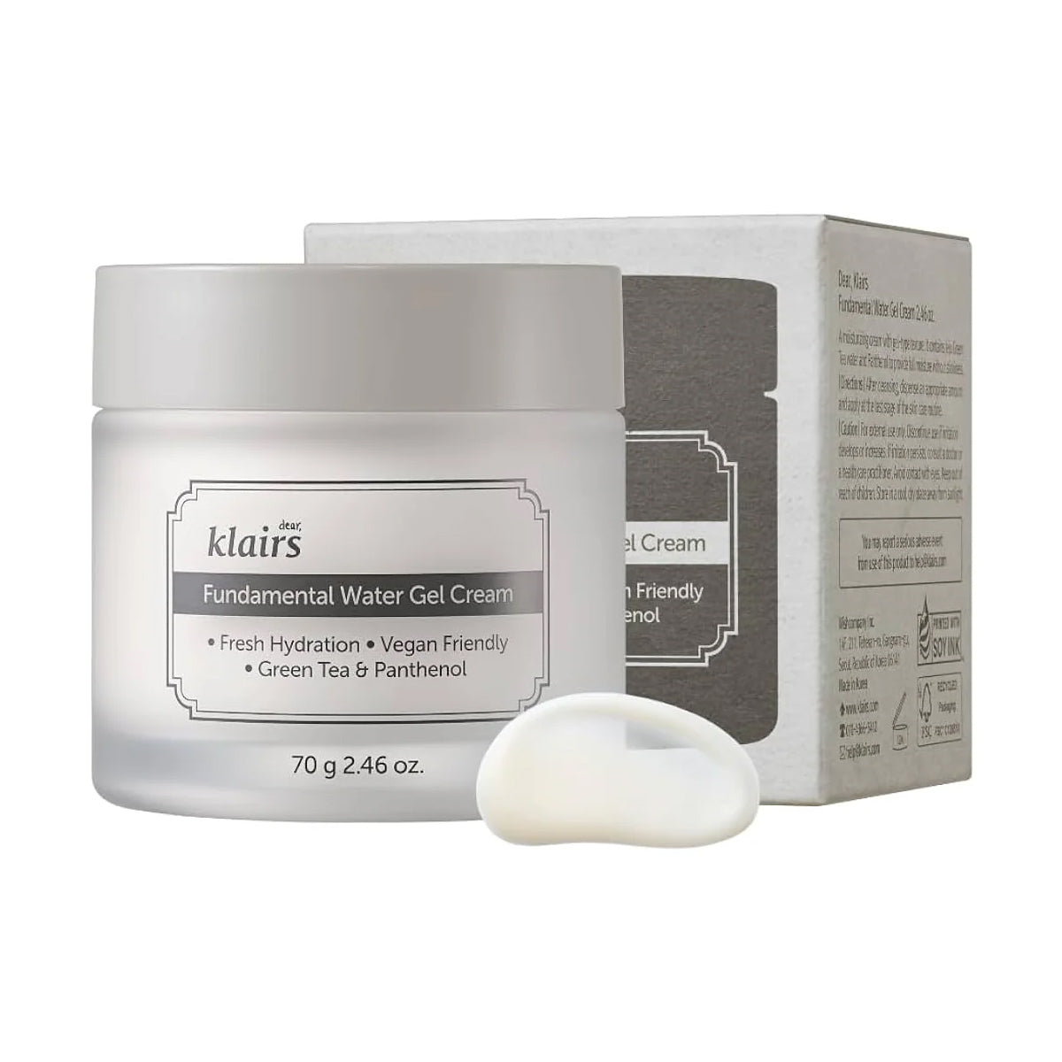 Klairs Fundamental Water Gel Cream jar with packaging on a white background