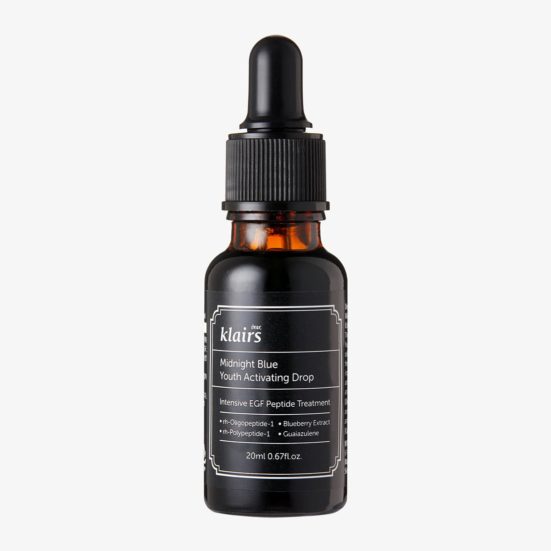 Bottle of Klairs Midnight Blue Youth Activating Drop on a white background