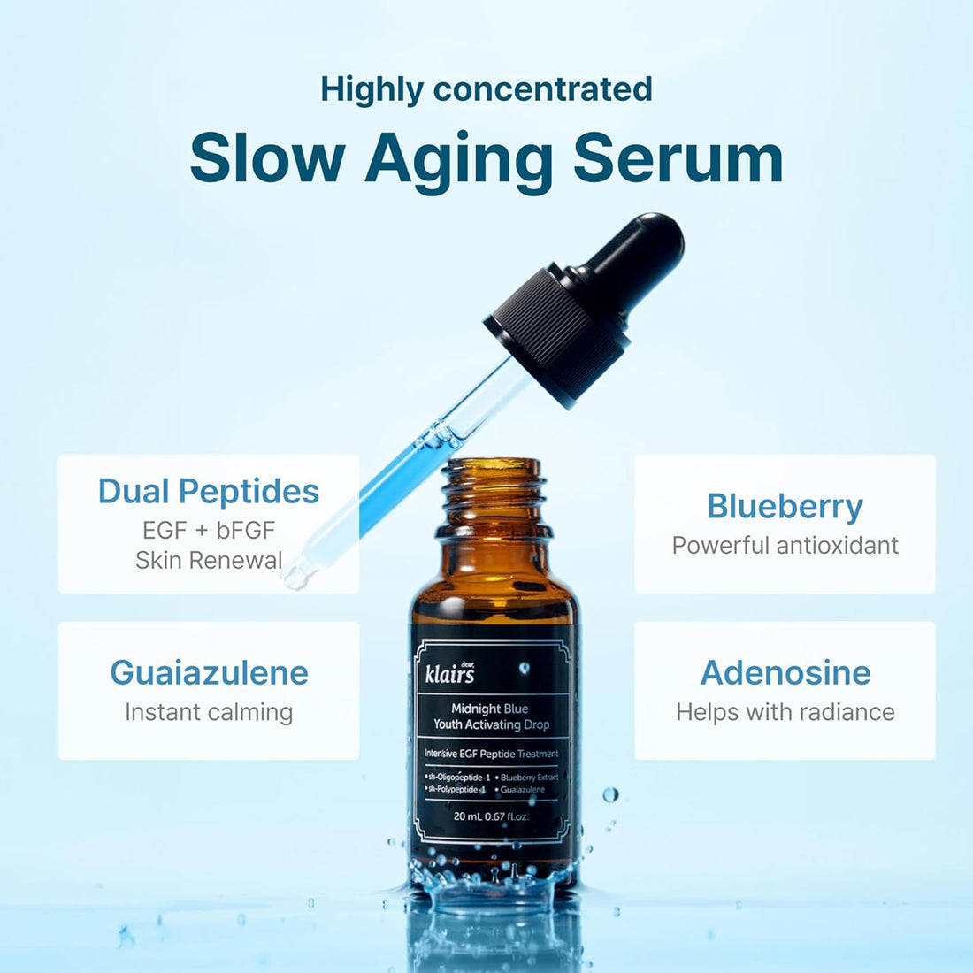 dear Klairs Midnight Blue Youth Activating Drop 20mL | Korean anti-aging serum for sensitive and oily skin in Dubai, UAE. Ingredients