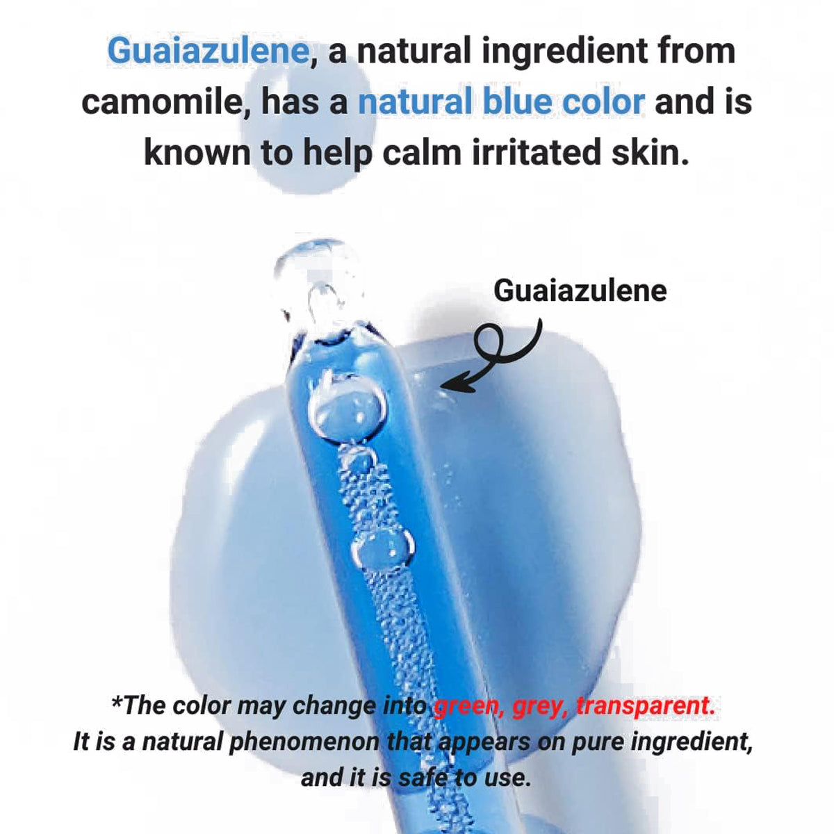 dear Klairs Mignight Blue Youth Activating liquid with text about guaiazulene and its properties
