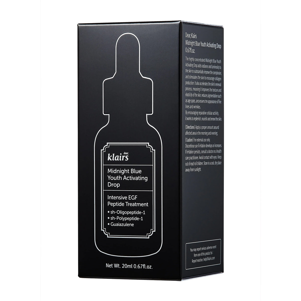 Klairs Midnight Blue Youth Activating Drop packaging on a white background