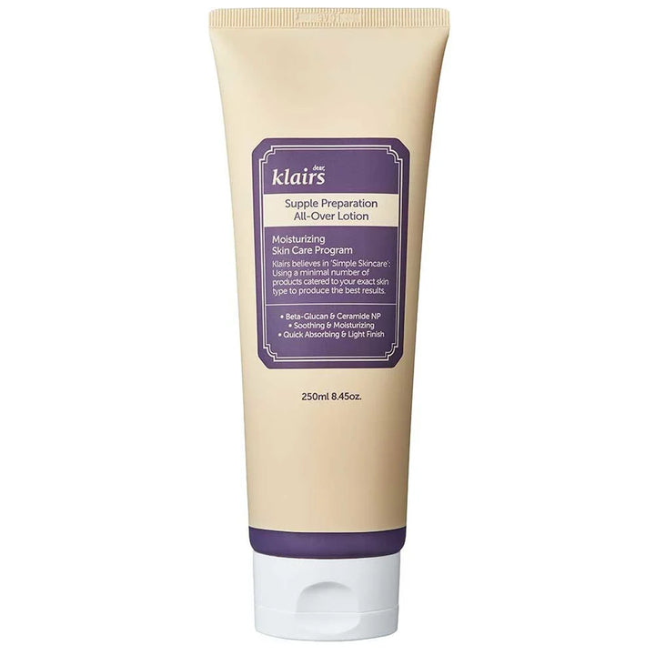 Klairs Supple Preparation All Over Lotion tube on a white background