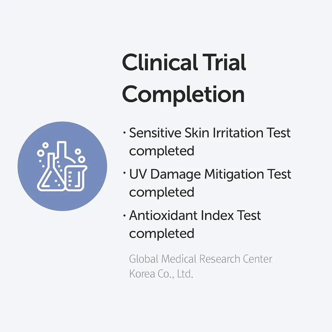 Clinical trial completion details with icons and text on a white background