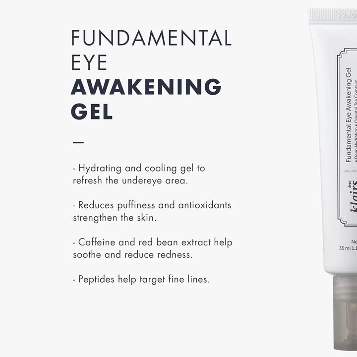  dear KLAIRS Fundamental Eye Awakening Gel 35mL with product description on a white background
