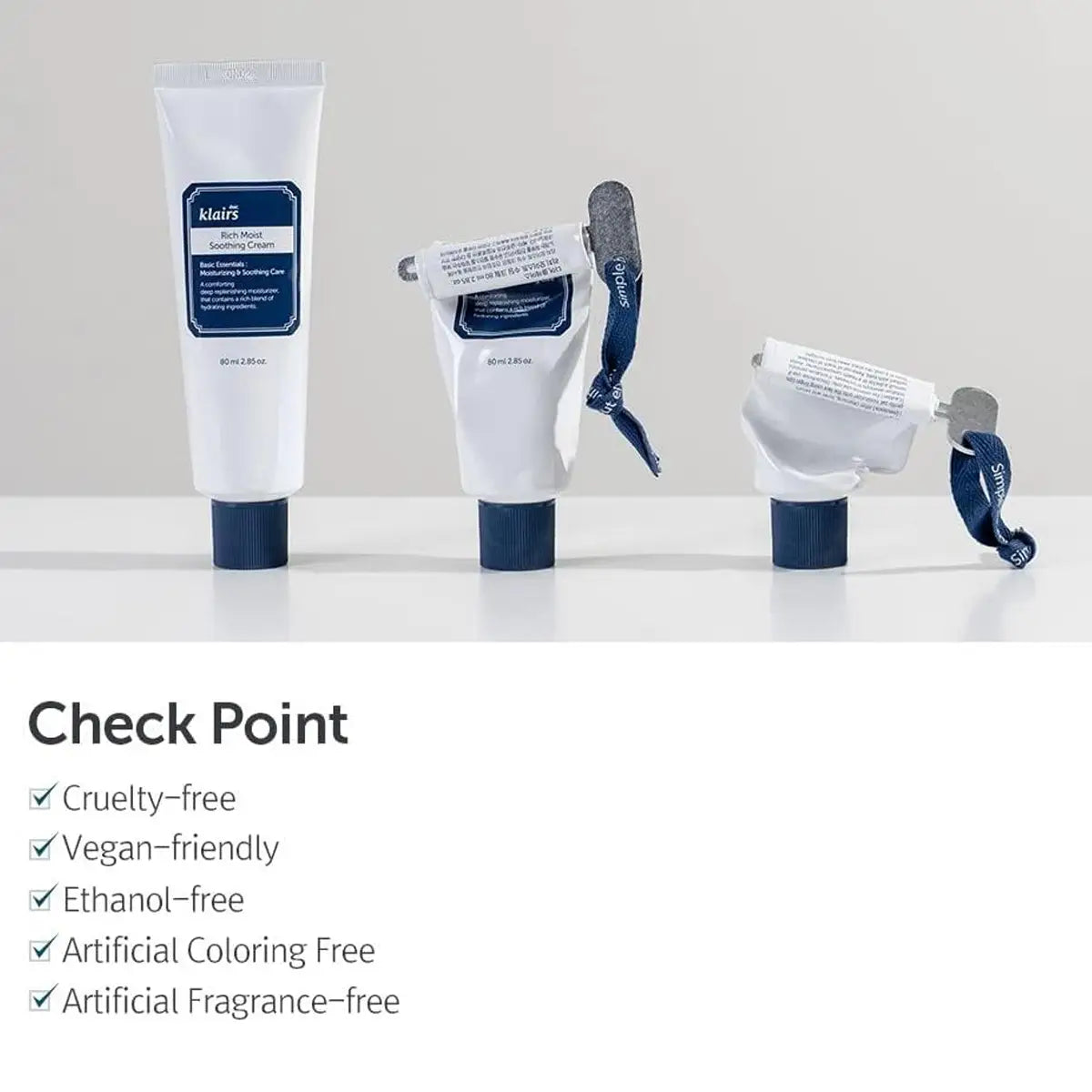 dear KLAIRS Rich Moist Soothing Cream  with a list of product features on a white background