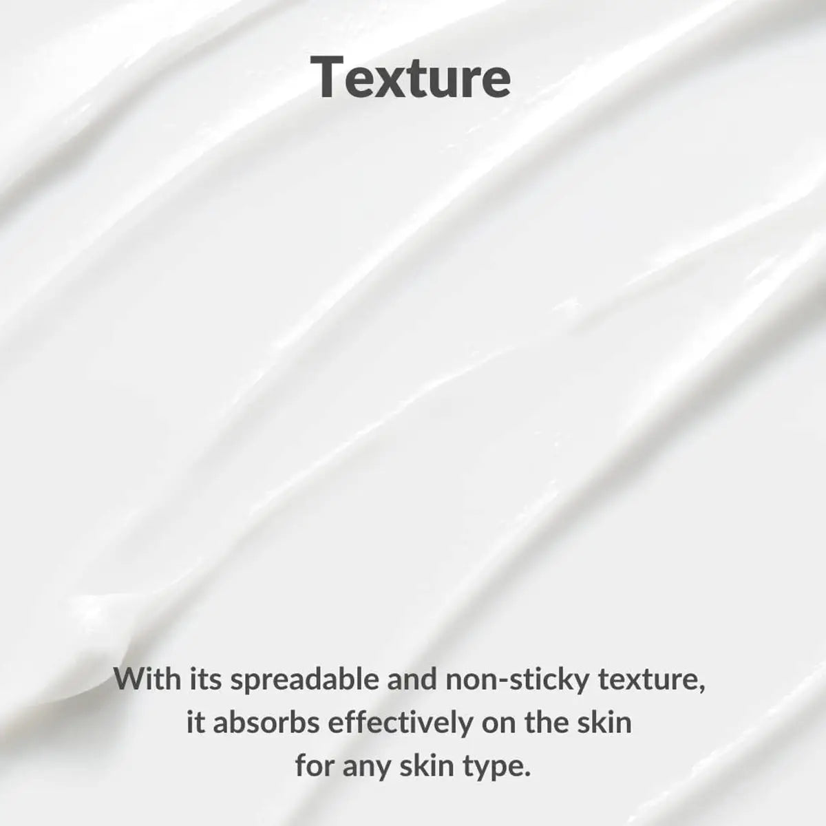 Close-up of white fabric with text describing texture and skin absorption.