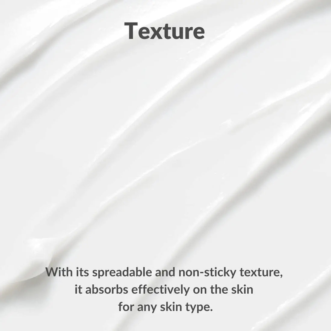 Close-up of white fabric with text describing texture and skin absorption.
