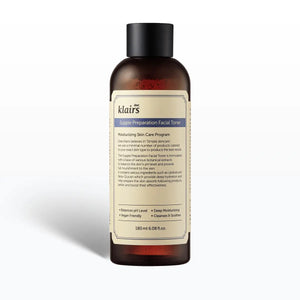 Klairs bottle of facial toner on a white background