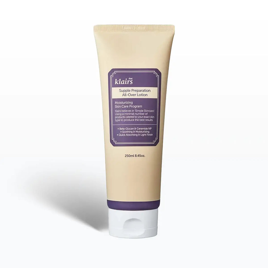 Tube of Klairs Supple Preparation All-Over Lotion on a white background