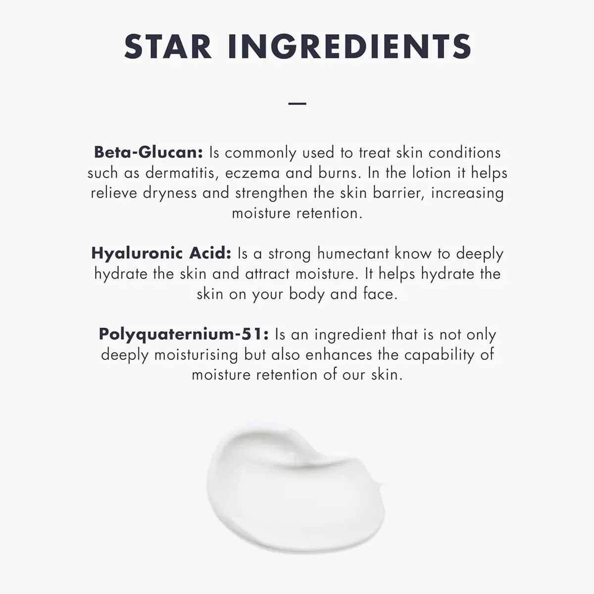 List of star ingredients with descriptions on a white background