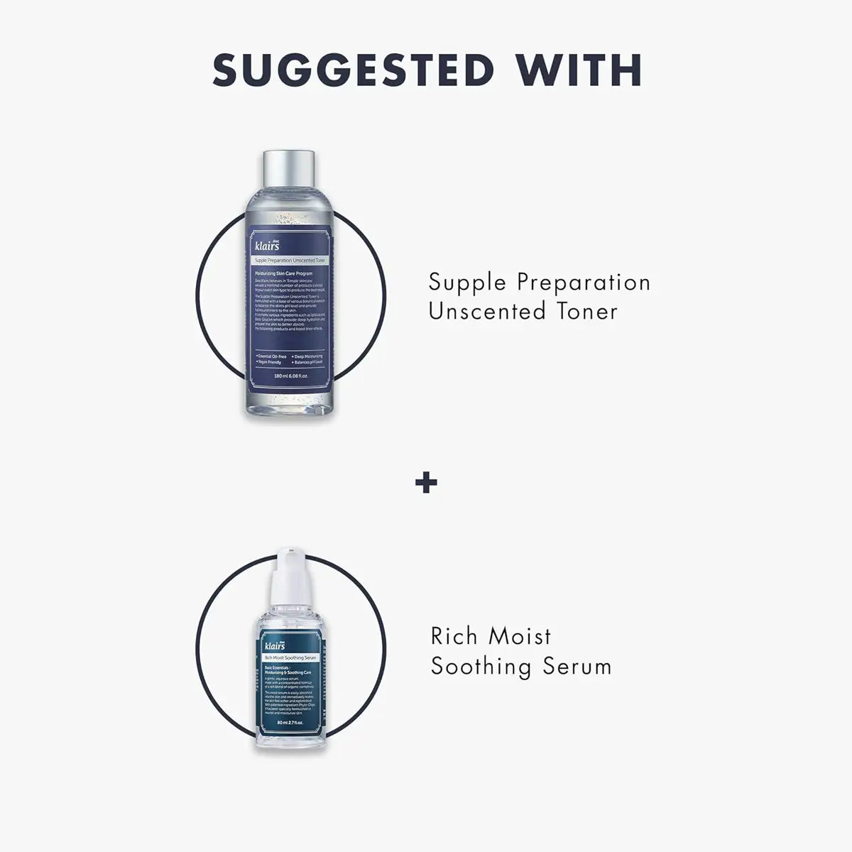 Two skincare products with text indicating suggested use on a white background