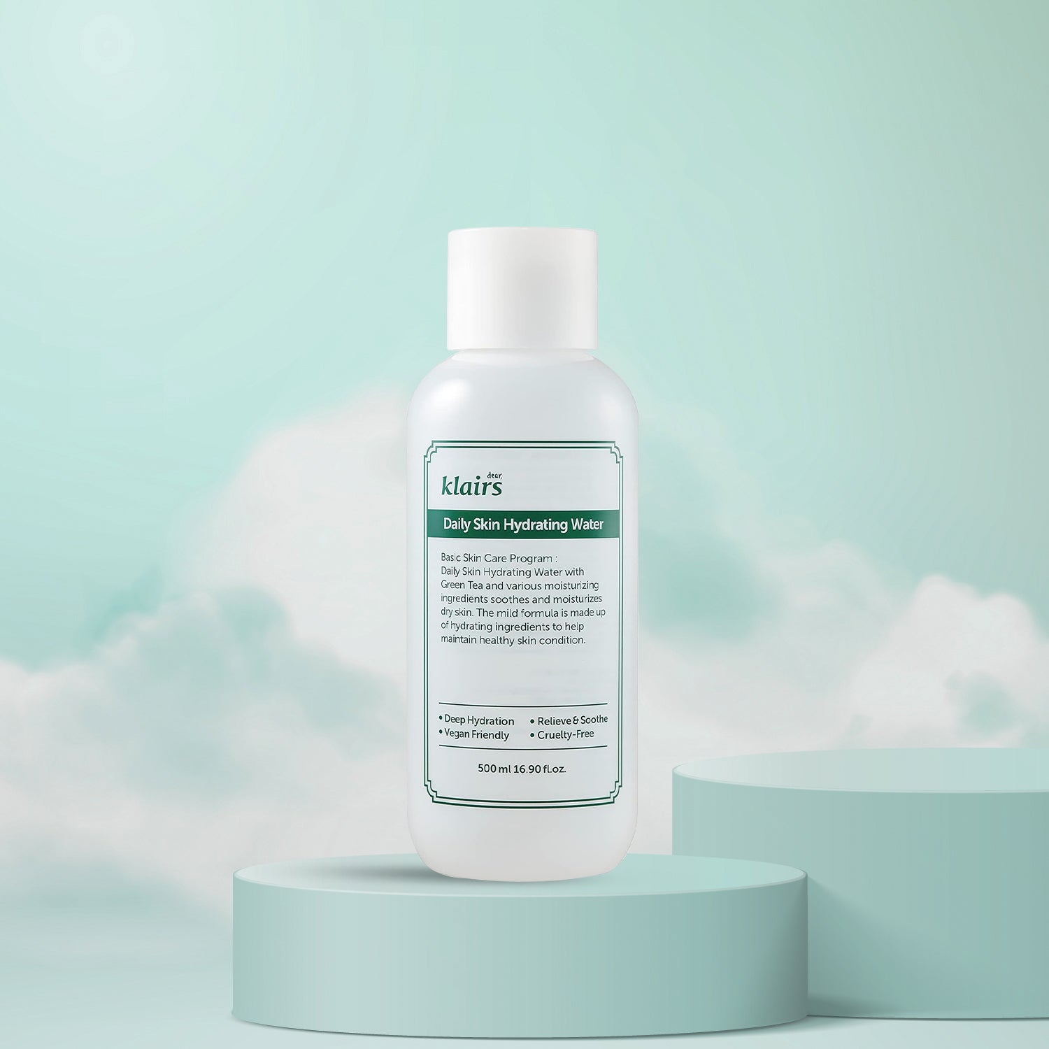 dear Klairs Daily Skin Hydrating Water 500mL | Lightweight Korean toner for oily and sensitive skin in Dubai, UAE. Cloudy background