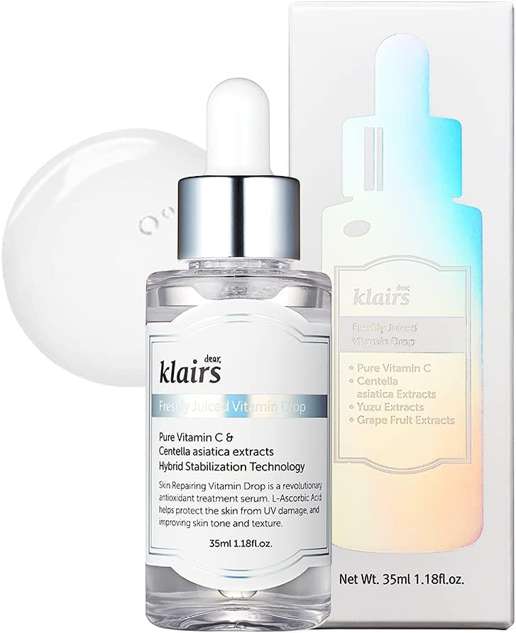 dear Klairs Freshly Juiced Vitamin Drop 35mL | Korean Vitamin C serum for glowing and blemish-prone skin in UAE. Bottle & Box