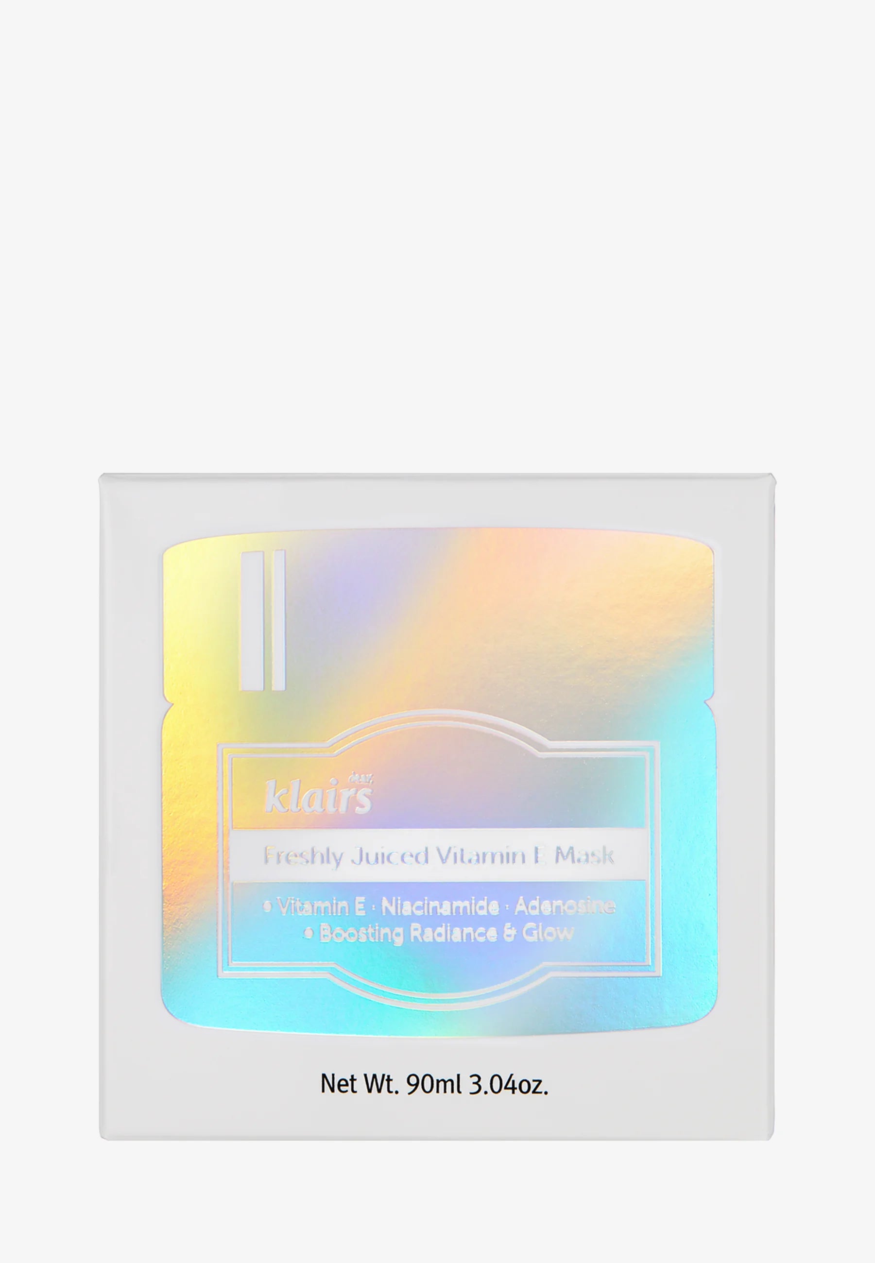 Dear KLAIRS Freshly Juiced Vitamin E Mask – hydrating Korean sleeping mask that brightens, soothes, and nourishes skin overnight with Vitamin E and Niacinamide. Packaging