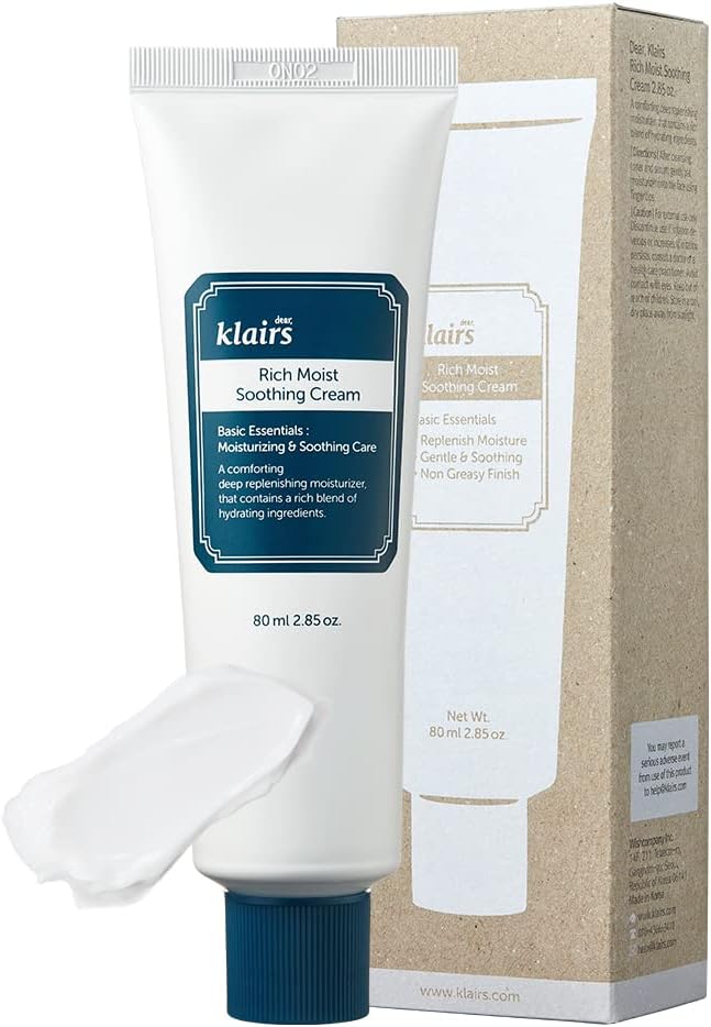 dear KLAIRS Rich Moist Soothing Cream – Korean moisturizer for deep hydration and barrier repair. Shop online in Dubai at Mirae Beauty Hub UAE. Packaging