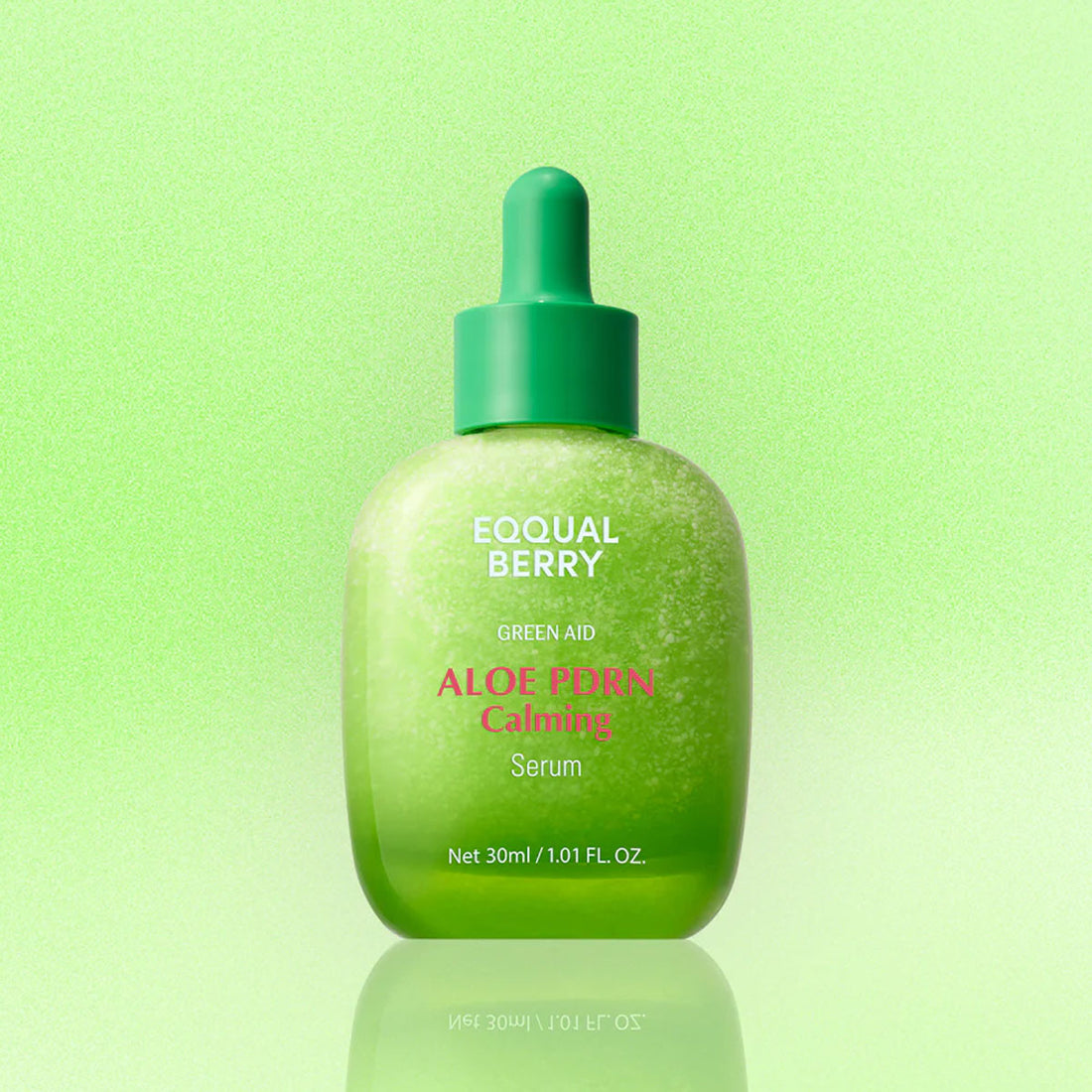 Aloe PDRN Calming serum bottle with dropper on a light green background
