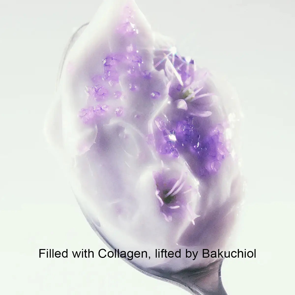 Collagen product with purple particles on a white background