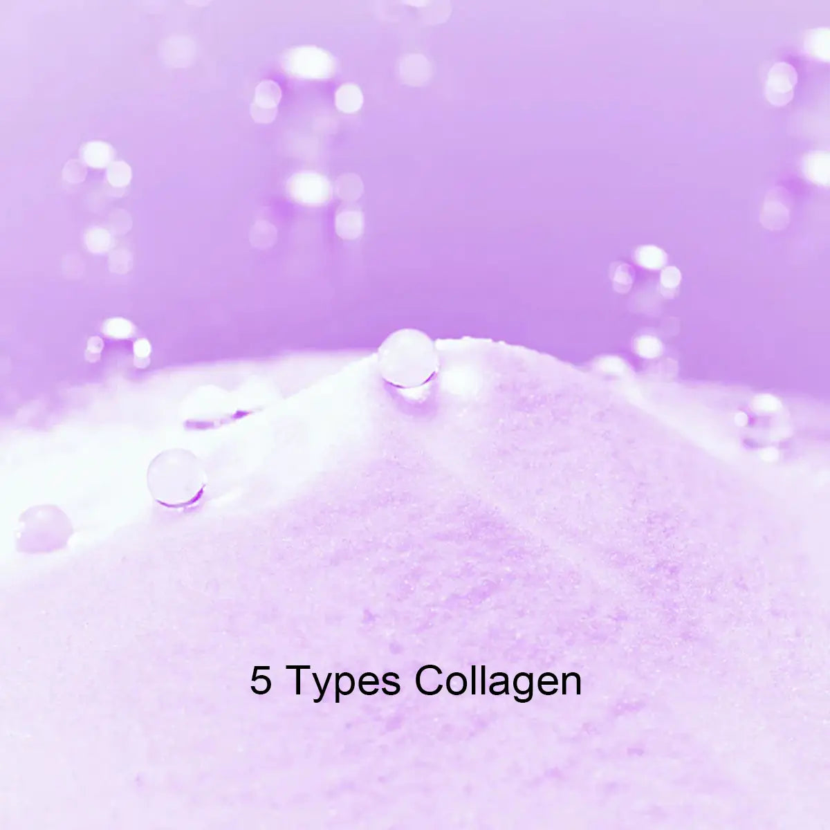Purple collagen powder with bubbles on a light purple background