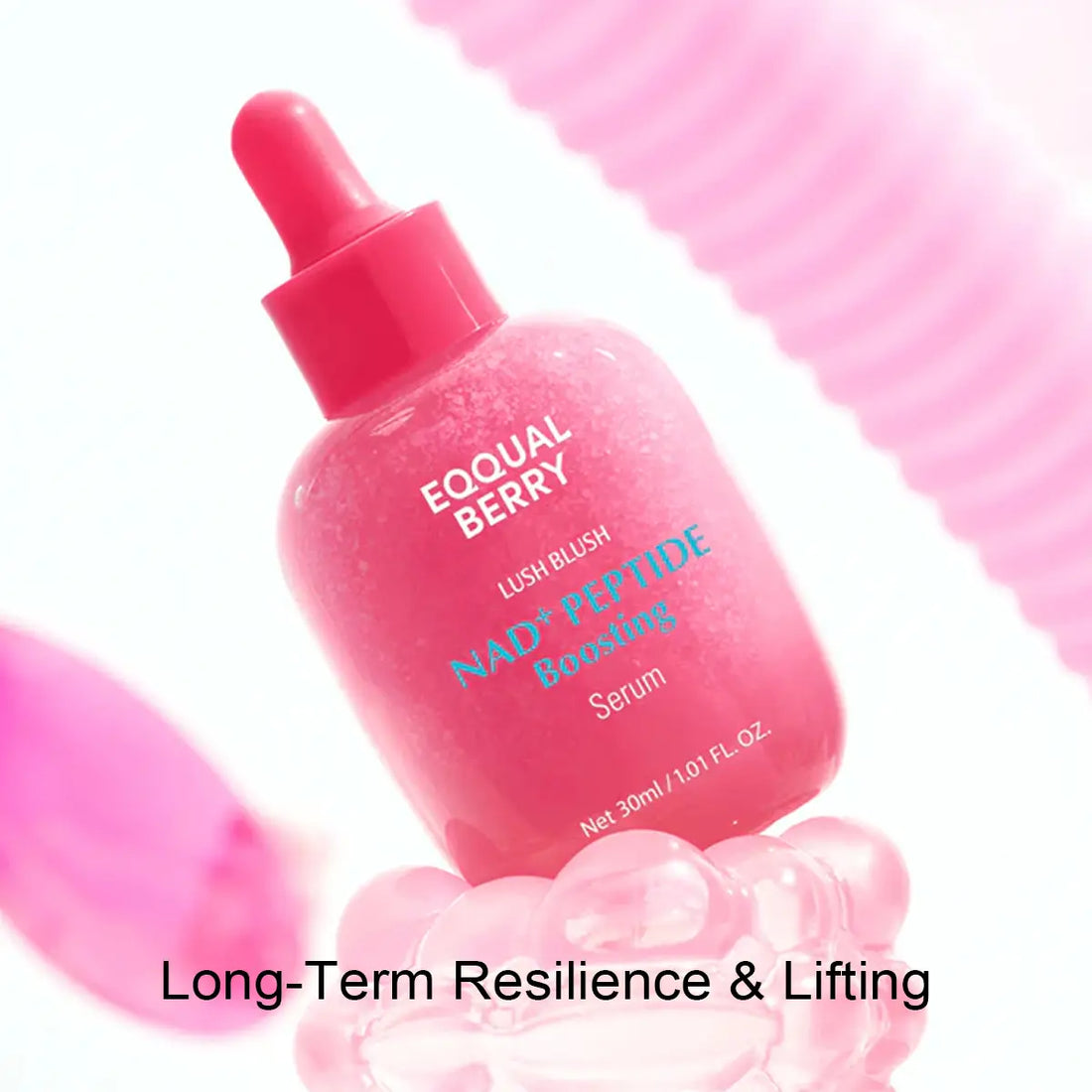 Eqqualberry NAD+ Peptide Boosting Serum on a pink background