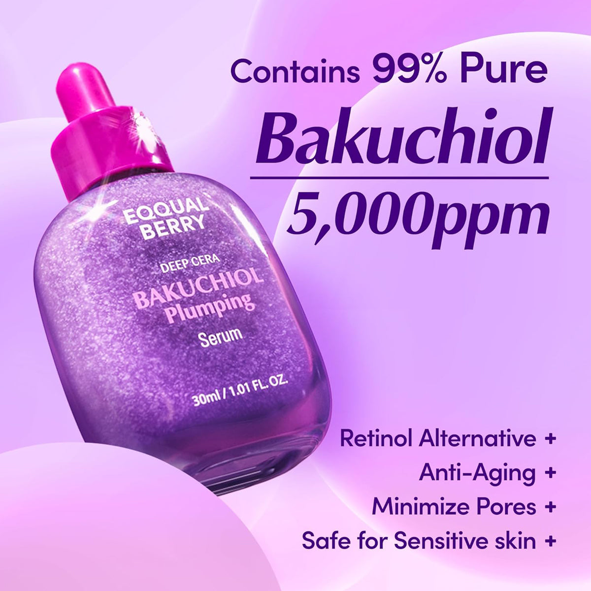 EQQUALBERRY Bakuchiol Plumping Serum – Korean anti-aging serum for firm, smooth, and radiant skin. Ingredients
