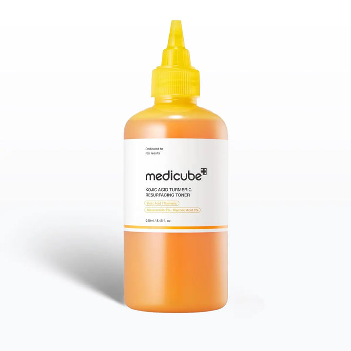 Medicube toner bottle with yellow cap on a white background